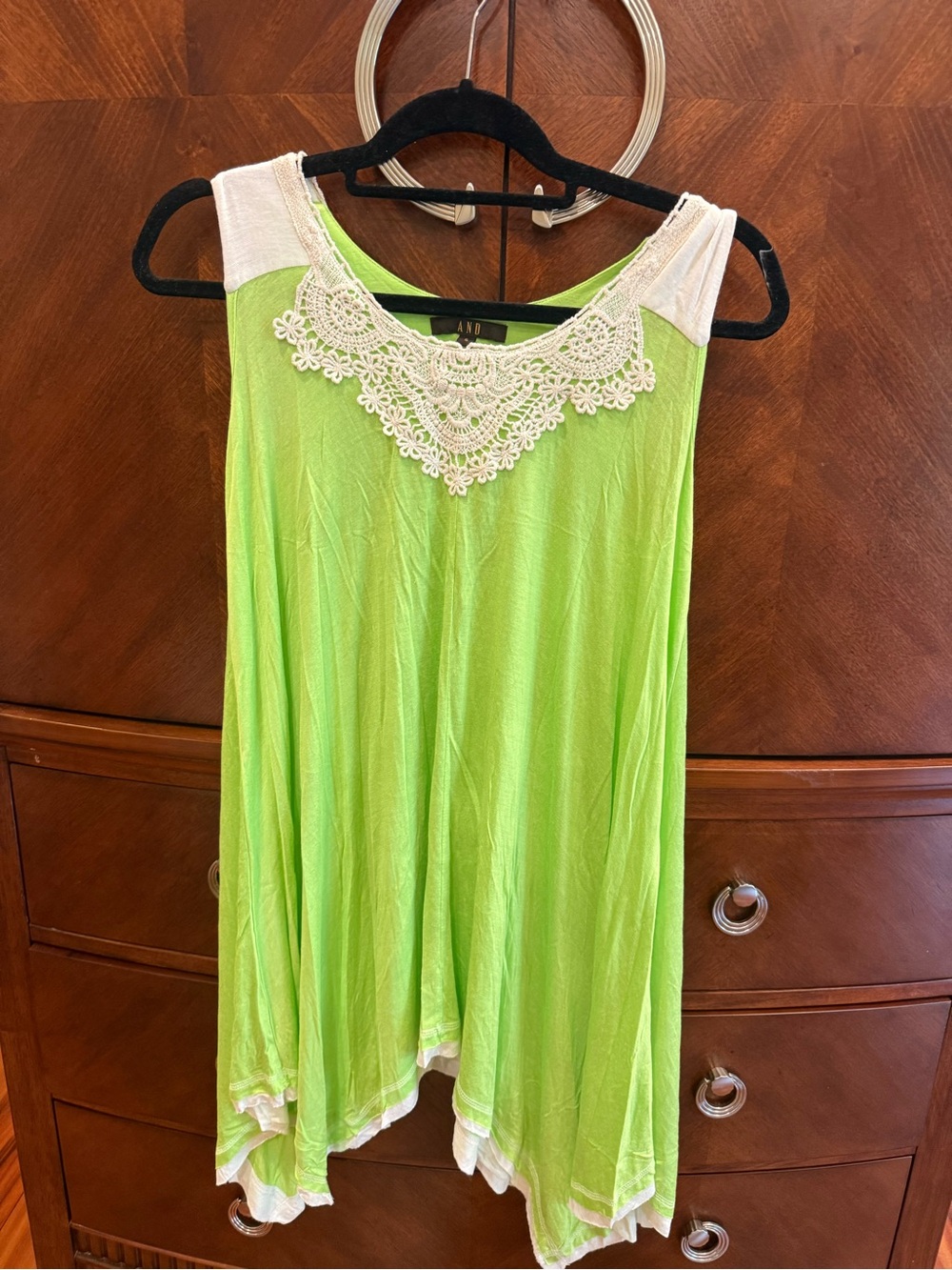 Lime Green Tank with Cream Crochet Yoke